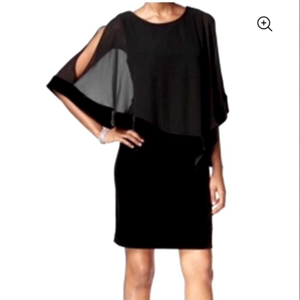 MSK Black Velvet Asymmetrical Sheath Dress with Dolman Sleeves
